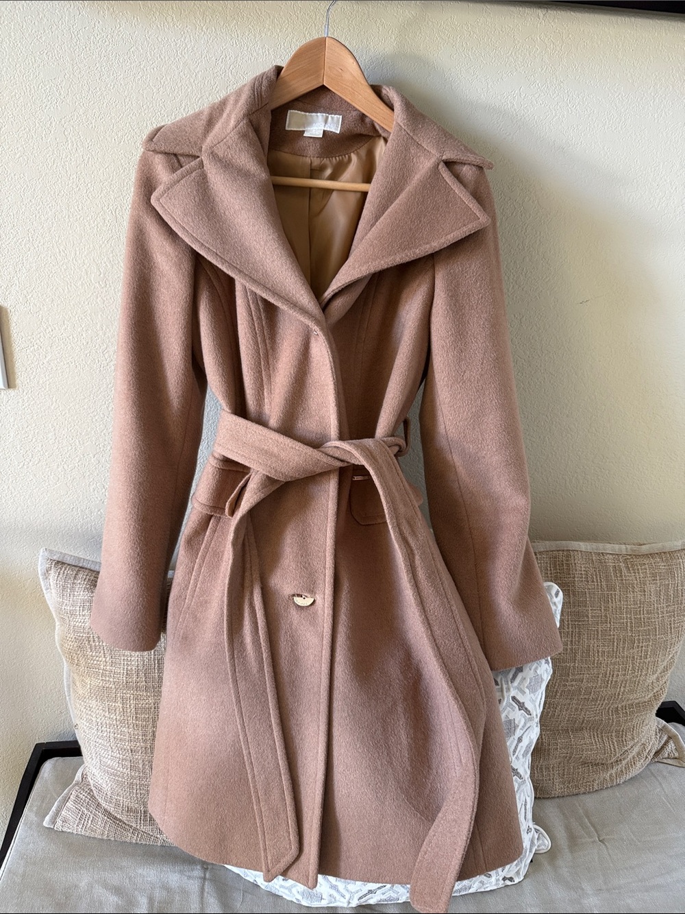 MICHAEL Michael Kors Camel Wrap Belted Wool Coat